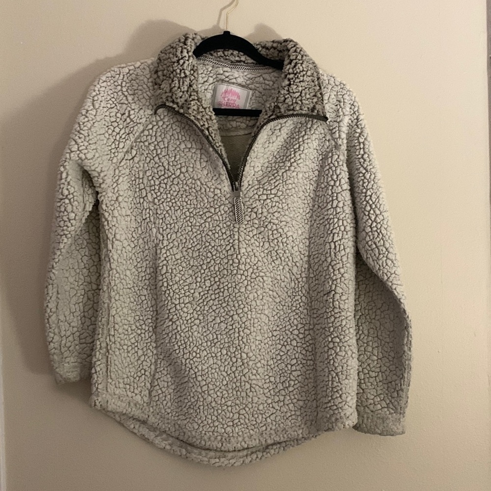 Warm White Sherpa Pullover Ivory/Brown